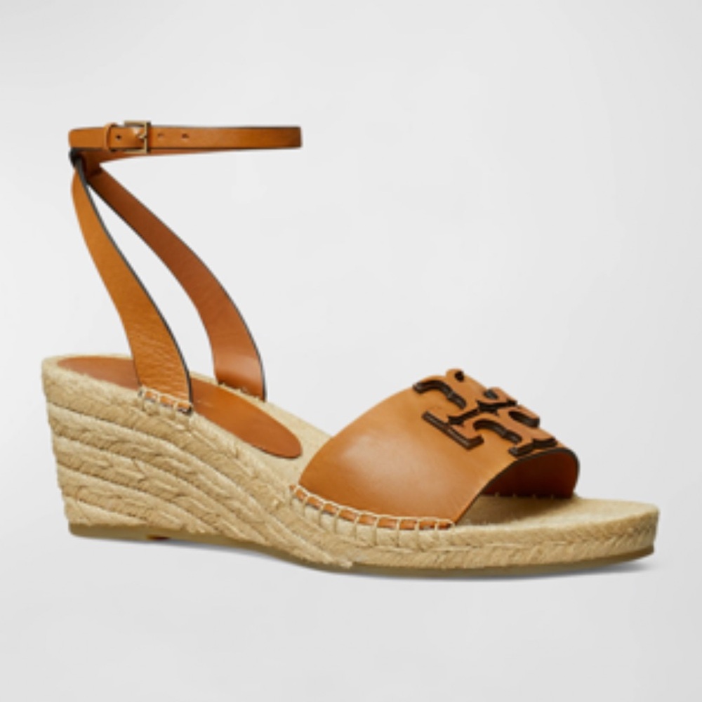 Tory Burch, Ines Leather Double T Espadrilles, 50 mm Wedge Sandals, 11 US